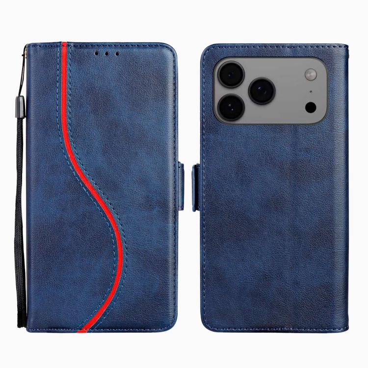 For iPhone 17 Pro Side Buckle S Curve Leather Phone Case(Blue)