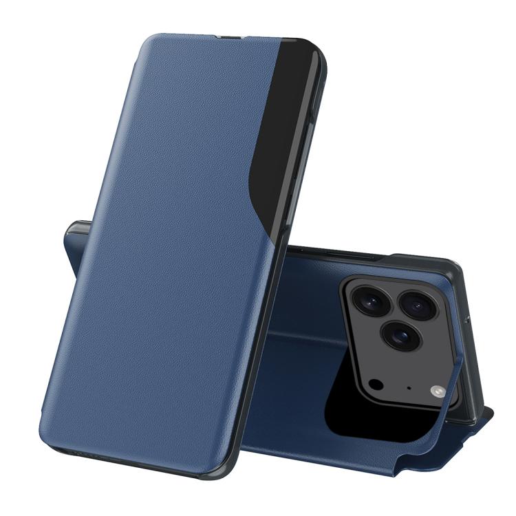 For iPhone 17 Pro Side Display Flip Leather Phone Case(Blue)