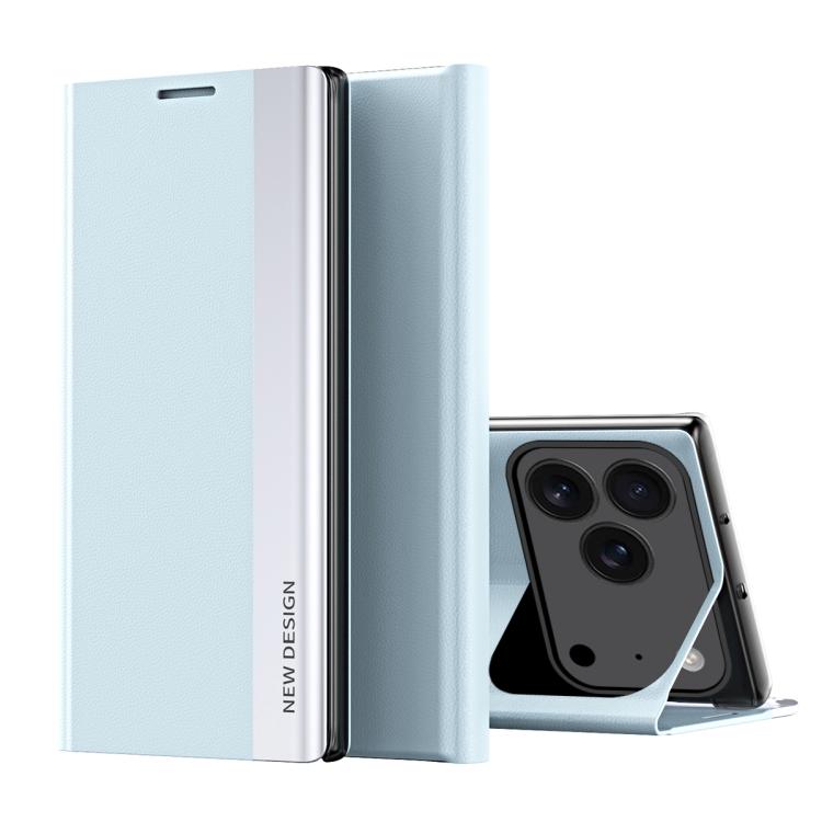 For iPhone 17 Pro Side Electroplated Adsorption Leather Phone Case(Light Blue)