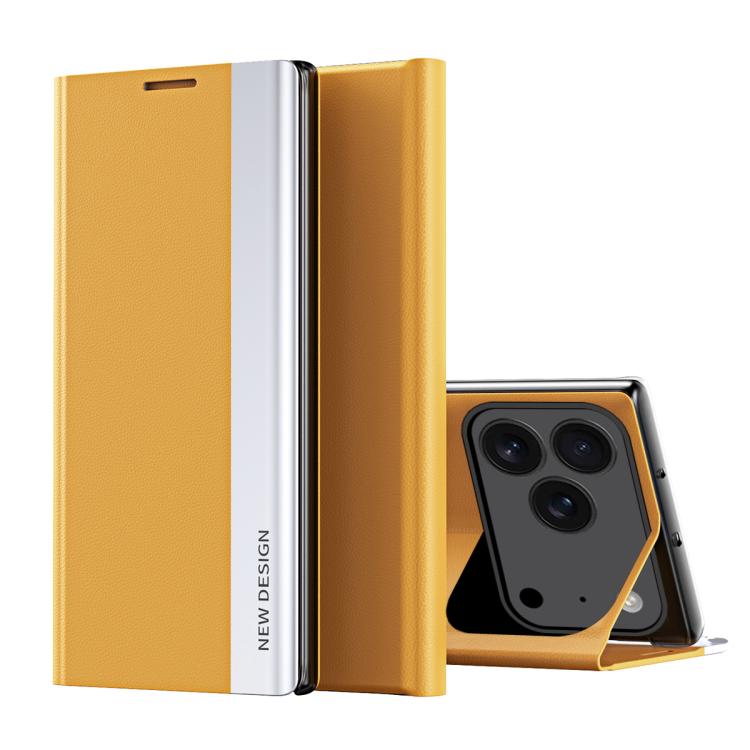 For iPhone 17 Pro Side Electroplated Adsorption Leather Phone Case(Yellow)