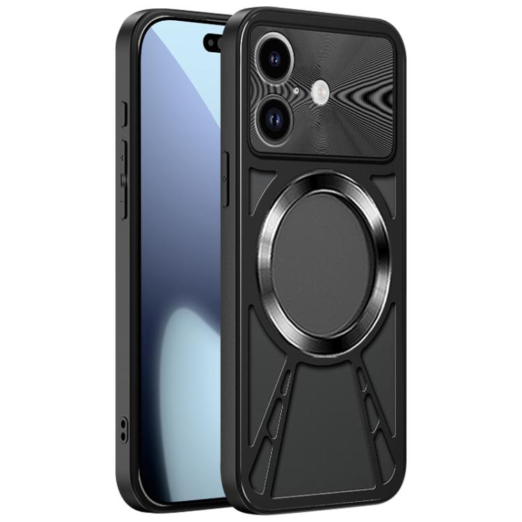 For iPhone 17 Pro Silicone Cooling Hollow Metal MagSafe Phone Case(Black)