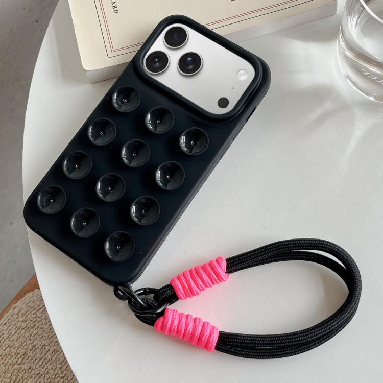 For iPhone 17 Pro Simple Suction Cup Silicone Phone Case with Lanyard(Black)
