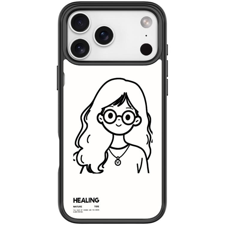For iPhone 17 Pro Sketch Quiet Girl Pattern Magnetic Phone Case(Black)