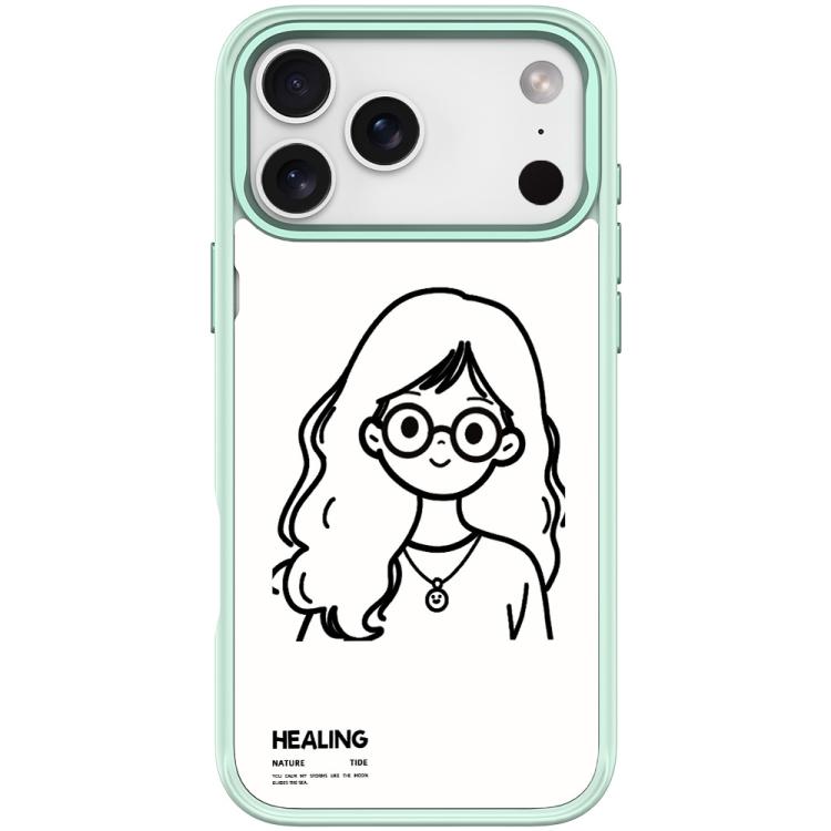 For iPhone 17 Pro Sketch Quiet Girl Pattern Magnetic Phone Case(Light Green)