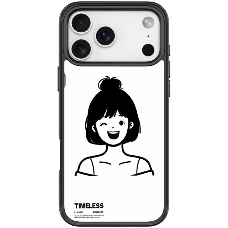 For iPhone 17 Pro Sketch Style Short Hair Girl Pattern Magnetic Phone Case(Black)