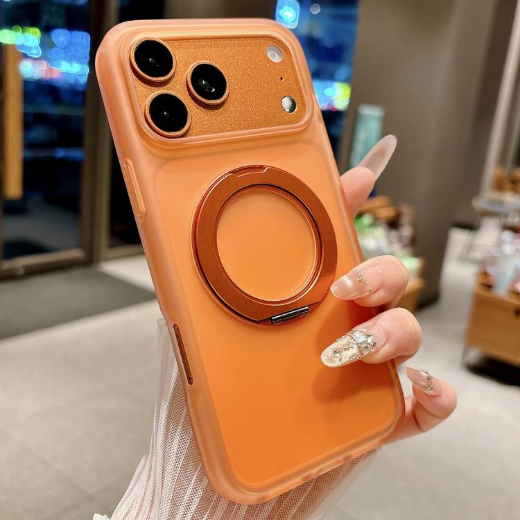 For iPhone 17 Pro Skin Feel 360 Degrees Rotating Holder PC Hybrid TPU Magnetic Phone Case(Orange)
