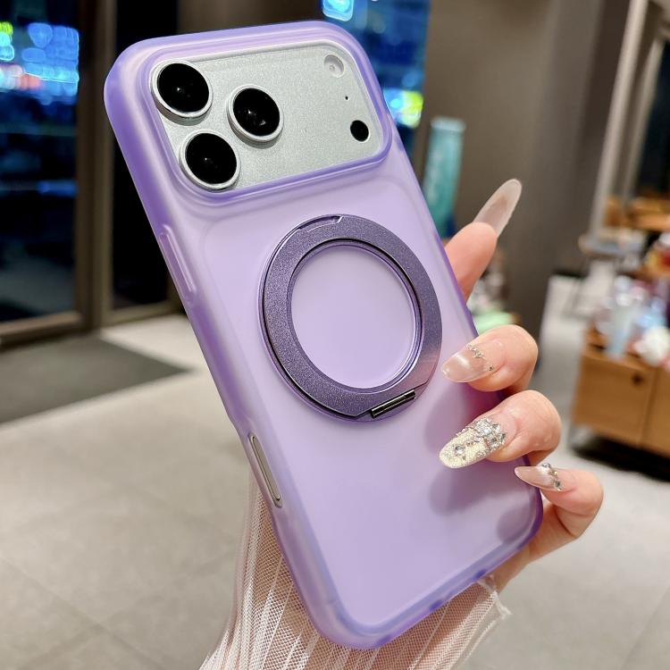 For iPhone 17 Pro Skin Feel 360 Degrees Rotating Holder PC Hybrid TPU Magnetic Phone Case(Purple)