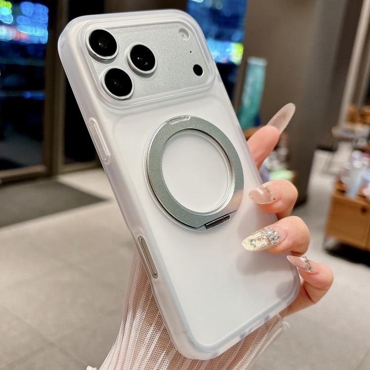 For iPhone 17 Pro Skin Feel 360 Degrees Rotating Holder PC Hybrid TPU Magnetic Phone Case(White)