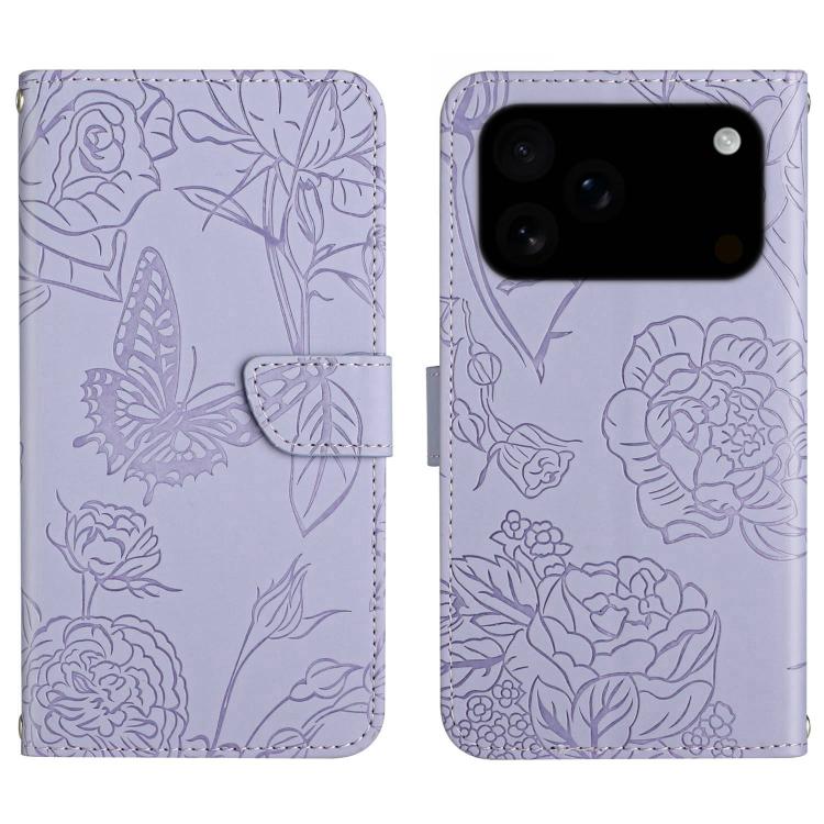 For iPhone 17 Pro Skin Feel Butterfly Embossed Flip Leather Phone Case(Purple)
