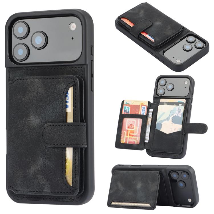 For iPhone 17 Pro Skin Feel Dream RFID Anti-theft PU Card Bag Phone Case(Black)