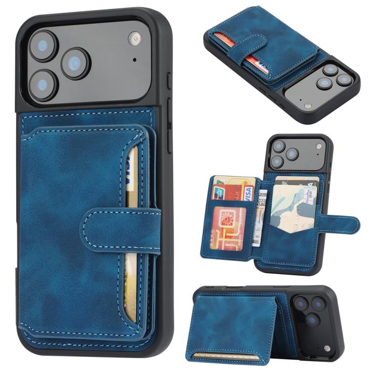 For iPhone 17 Pro Skin Feel Dream RFID Anti-theft PU Card Bag Phone Case(Peacock Blue)