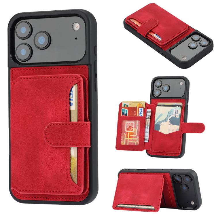For iPhone 17 Pro Skin Feel Dream RFID Anti-theft PU Card Bag Phone Case(Red)