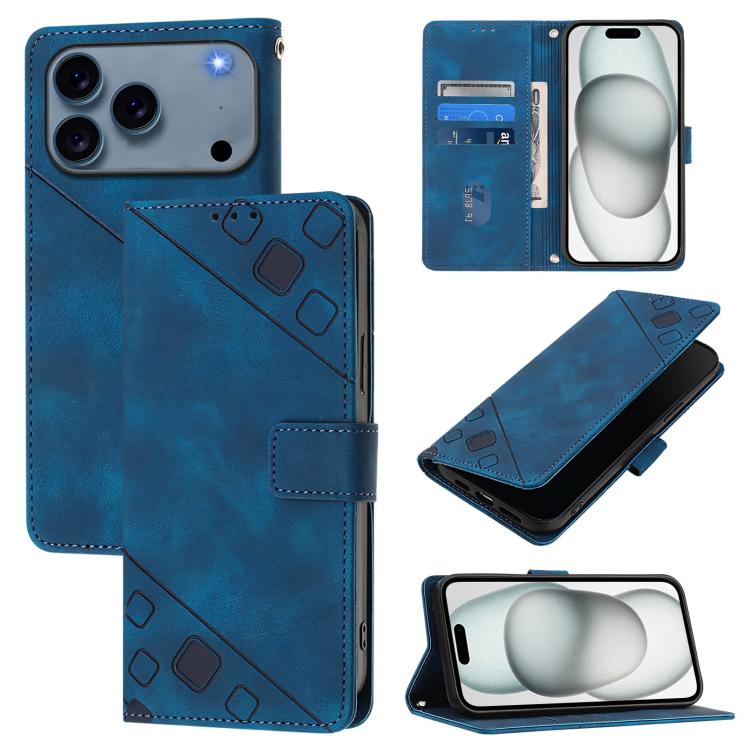 For iPhone 17 Pro Skin-feel Embossed Leather Phone Case(Blue)