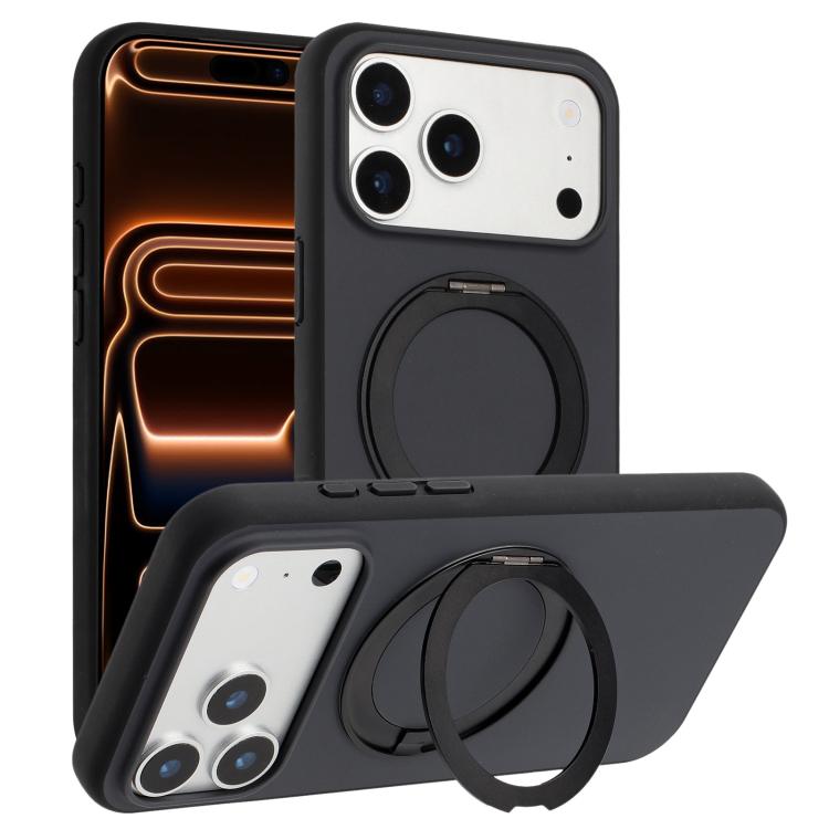 For iPhone 17 Pro Skin Feel Frosted 360 Degree Rotation Holder Magnetic Phone Case(Black)