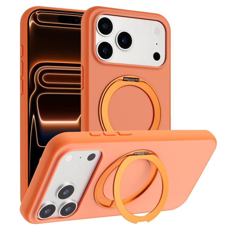 For iPhone 17 Pro Skin Feel Frosted 360 Degree Rotation Holder Magnetic Phone Case(Orange)