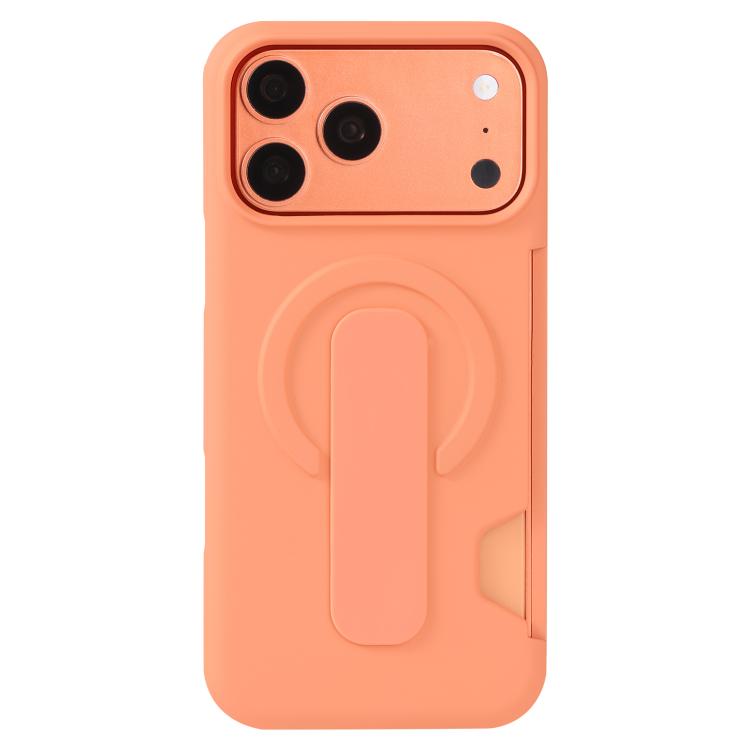 For iPhone 17 Pro Skin Feel Holder Card Slot Magnetic Phone Case(Orange)