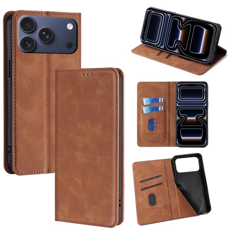 For iPhone 17 Pro Skin Feel Magnetic Leather Phone Case(Light Brown)