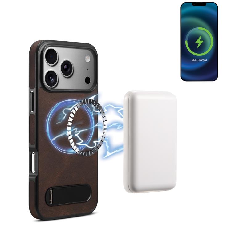 For iPhone 17 Pro Skin-feel MagSafe Phone Case with Holder(Brown)