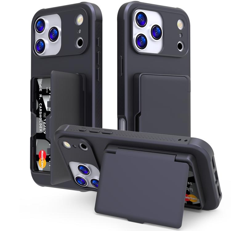 For iPhone 17 Pro Skin Feel PC Hybrid TPU Horizontal Hidden Mirror Card Bag Phone Case(Black)