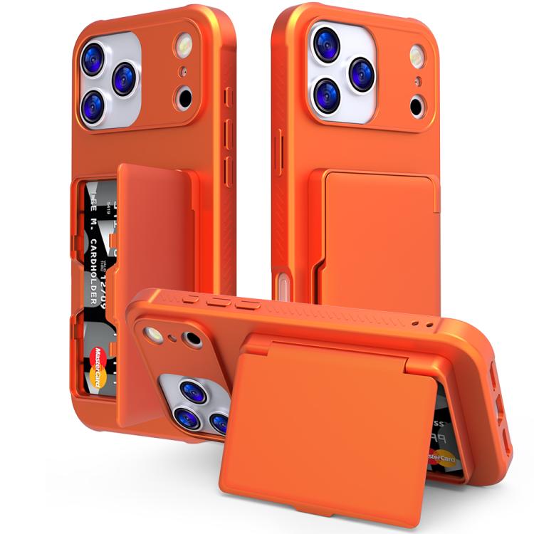 For iPhone 17 Pro Skin Feel PC Hybrid TPU Horizontal Hidden Mirror Card Bag Phone Case(Orange)
