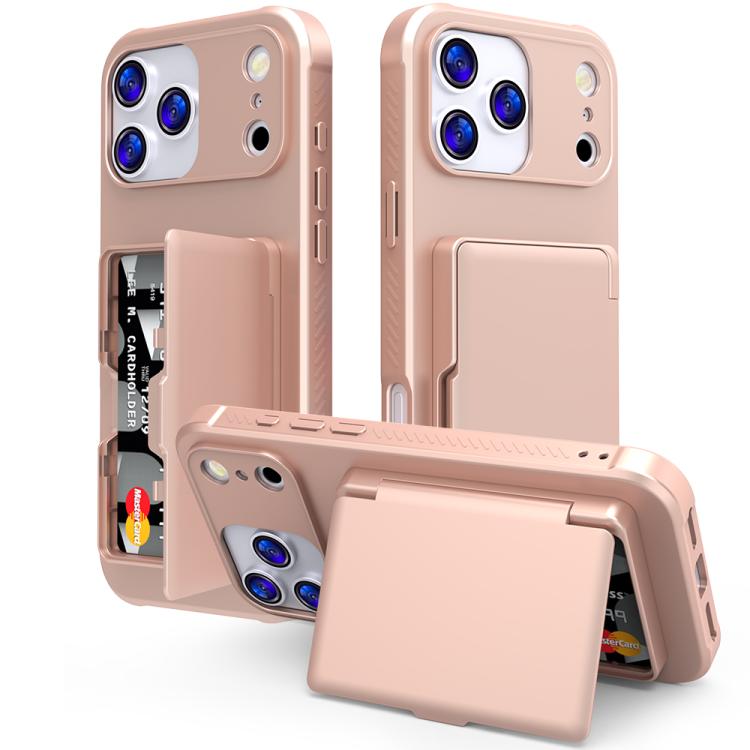 For iPhone 17 Pro Skin Feel PC Hybrid TPU Horizontal Hidden Mirror Card Bag Phone Case(Rose Gold)