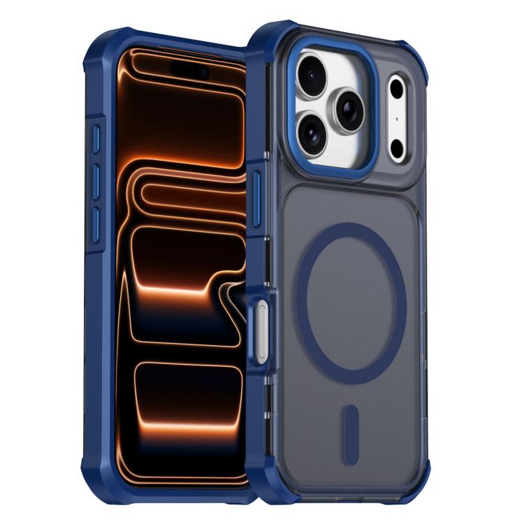 For iPhone 17 Pro Skin Feel Semi-transparent Frosted Magnetic Four-Corner Shockproof Phone Case(Blue)