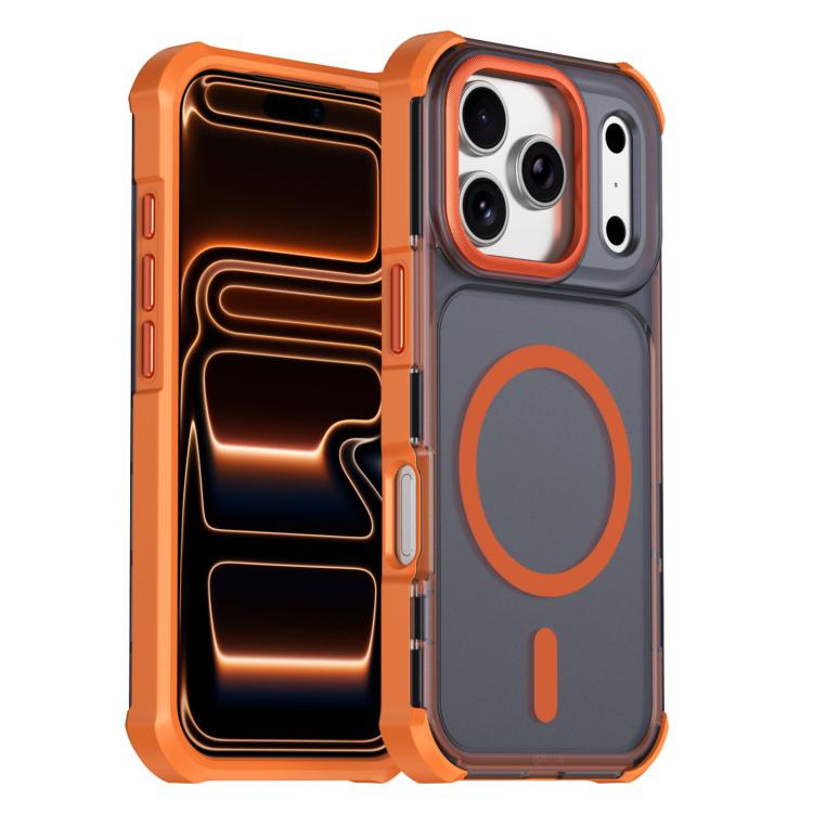 For iPhone 17 Pro Skin Feel Semi-transparent Frosted Magnetic Four-Corner Shockproof Phone Case(Orange)