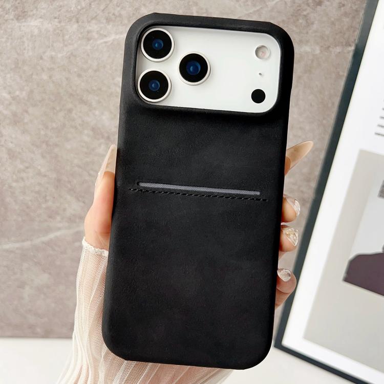 For iPhone 17 Pro Skin Feel Sheepskin Card Slot Phone Case(Black)