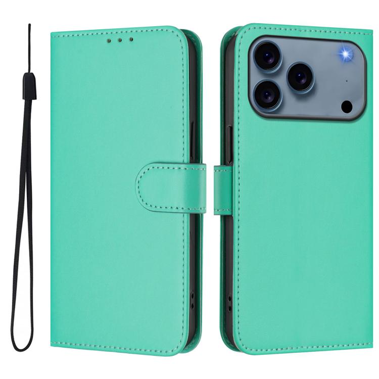 For iPhone 17 Pro Skin Feel Solid Color Leather Phone Case with Lanyard(Green)