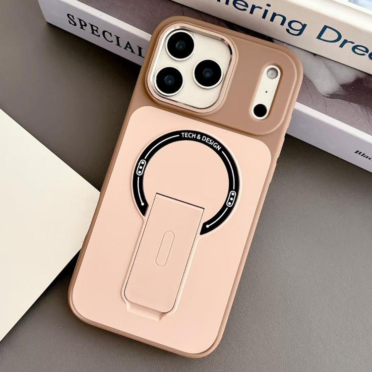For iPhone 17 Pro Skin-Feel TPU Hybrid PC Magnetic Phone Case with Kickstand(Brown)