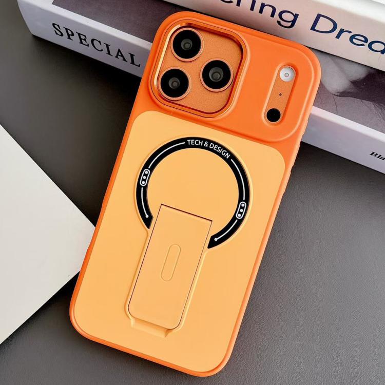 For iPhone 17 Pro Skin-Feel TPU Hybrid PC Magnetic Phone Case with Kickstand(Orange)