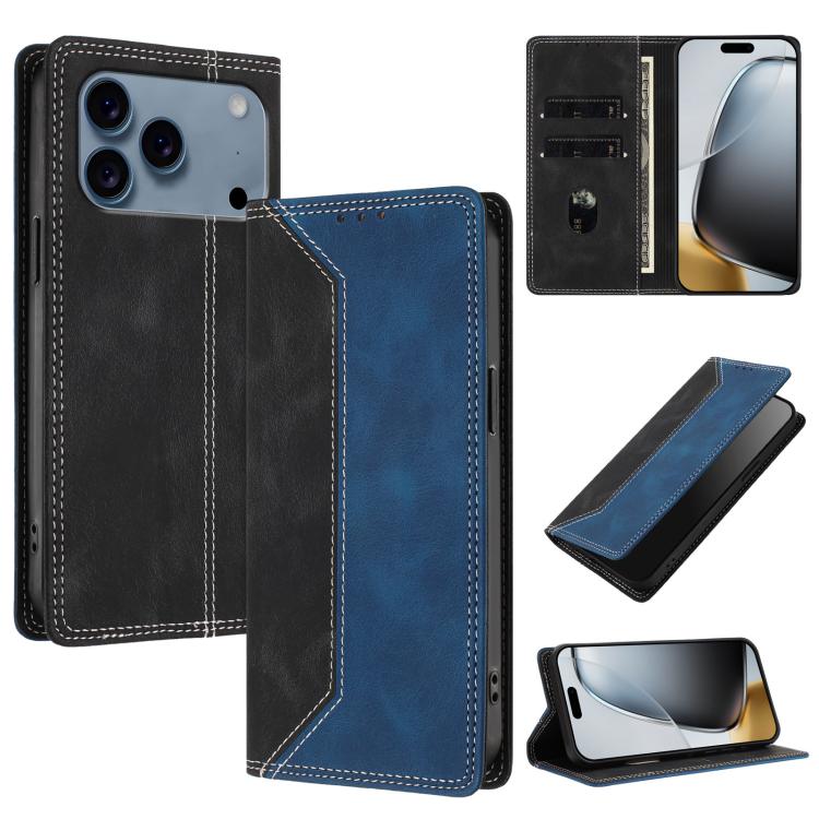 For iPhone 17 Pro Skin Feel Two-tone RFID Blocking Vegan Leather Phone Case(Blue)