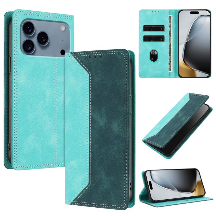 For iPhone 17 Pro Skin Feel Two-tone RFID Blocking Vegan Leather Phone Case(Dark Green)