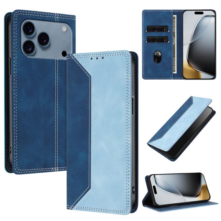 For iPhone 17 Pro Skin Feel Two-tone RFID Blocking Vegan Leather Phone Case(Light Blue)