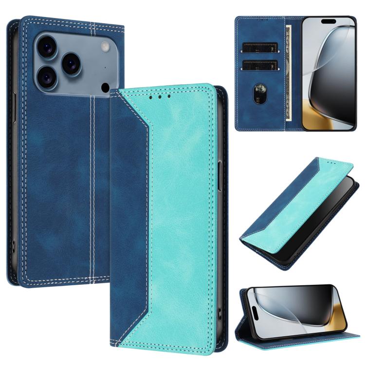 For iPhone 17 Pro Skin Feel Two-tone RFID Blocking Vegan Leather Phone Case(Light Green)