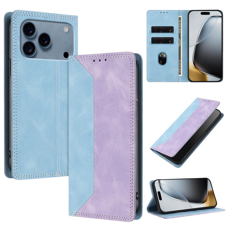 For iPhone 17 Pro Skin Feel Two-tone RFID Blocking Vegan Leather Phone Case(Purple)
