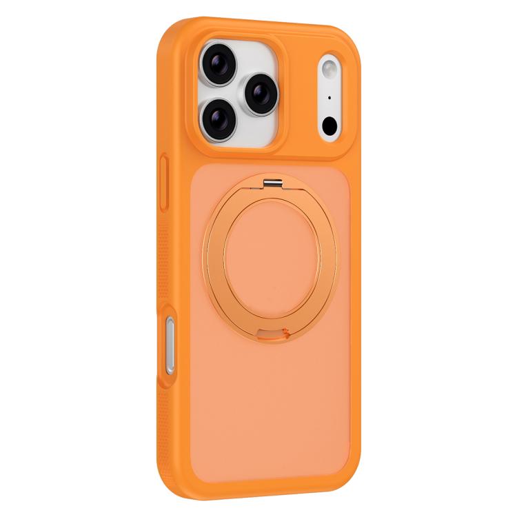 For iPhone 17 Pro Skin-friendly Anti-Stain Rotating Holder Magnetic Armor Phone Case(Orange)