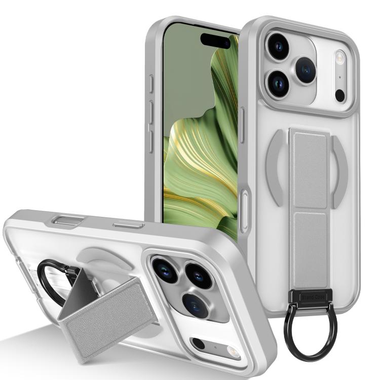 For iPhone 17 Pro Skin-Friendly D-Ring Holder Magnetic Shockproof Phone Case(Gray)
