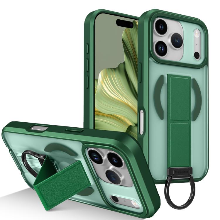 For iPhone 17 Pro Skin-Friendly D-Ring Holder Magnetic Shockproof Phone Case(Green)