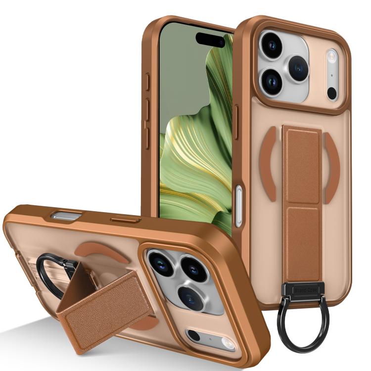 For iPhone 17 Pro Skin-Friendly D-Ring Holder Magnetic Shockproof Phone Case(Khaki)