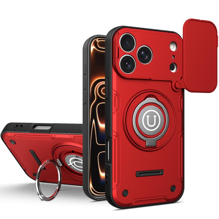 For iPhone 17 Pro Sliding Camshield Holder Magnetic Phone Case(Red)