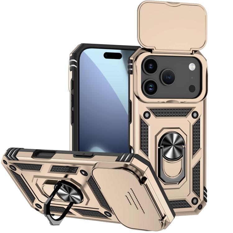 For iPhone 17 Pro Sliding Camshield Holder Phone Case(Gold)