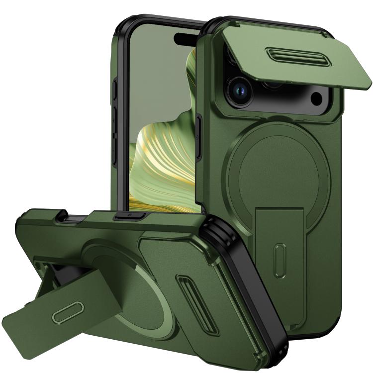For iPhone 17 Pro Sliding Camshield MagSafe Holder Phone Case(Green)