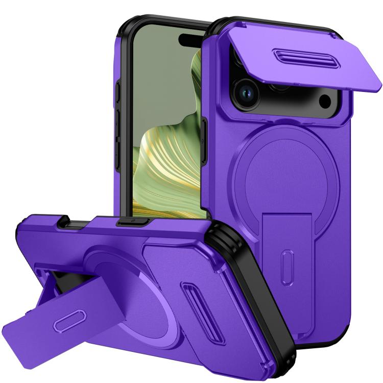 For iPhone 17 Pro Sliding Camshield MagSafe Holder Phone Case(Purple)