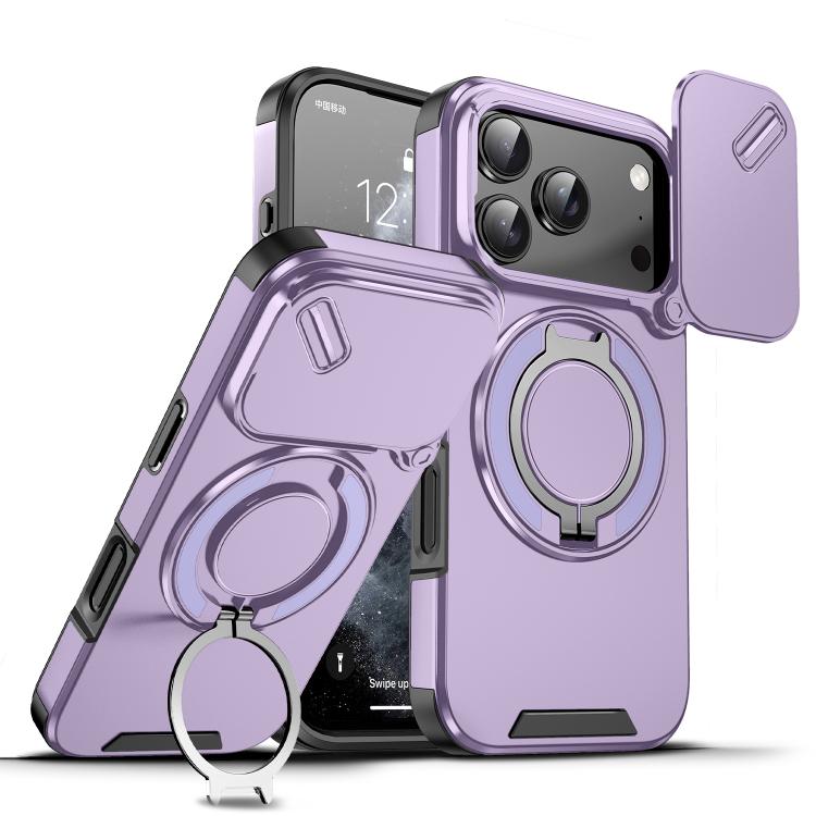 For iPhone 17 Pro Sliding Camshield Ring Holder Phone Case(Purple)