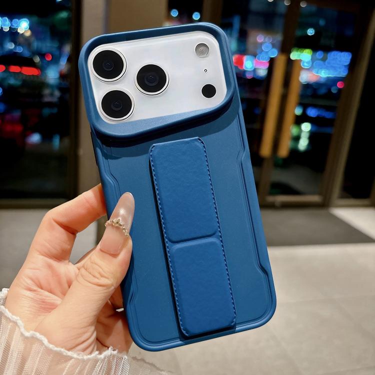 For iPhone 17 Pro Slim Waist Design Soft TPU Shockproof Phone Case with Fold Holder(Dark Blue)