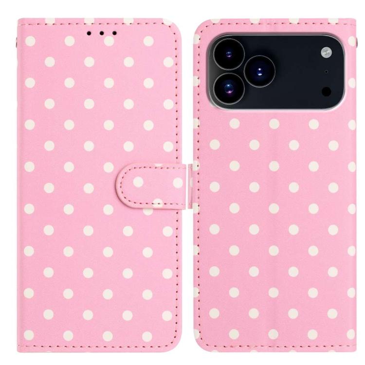 For iPhone 17 Pro Small Dots Pattern Vegan Leather Phone Case(Pink)