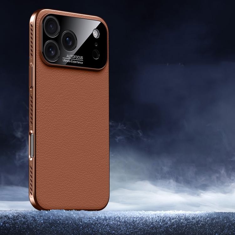 For iPhone 17 Pro Soft Armor Cooling Plain Leather Hybrid PC Phone Case(Brown)