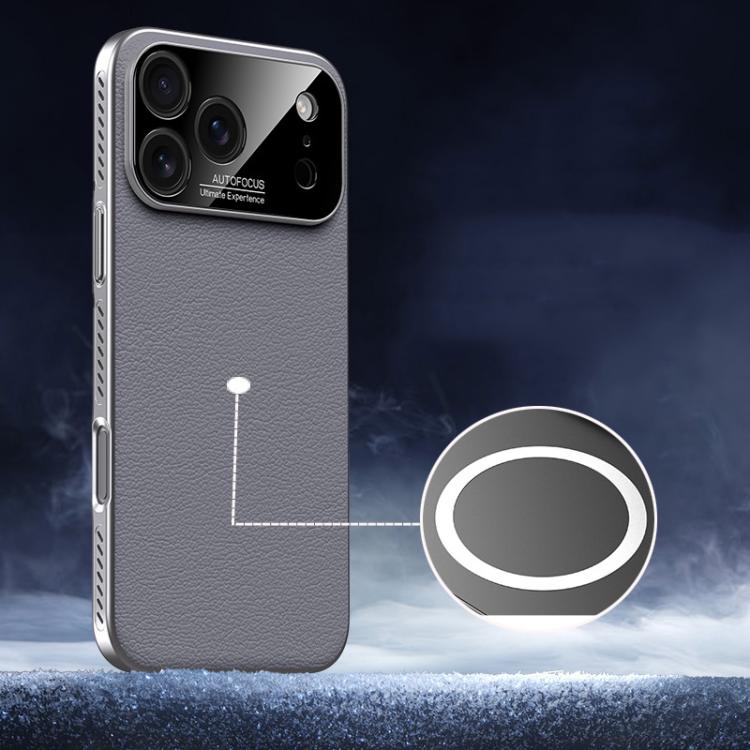 For iPhone 17 Pro Soft Armor MagSafe Cooling Plain Leather Hybrid PC Phone Case(Grey)