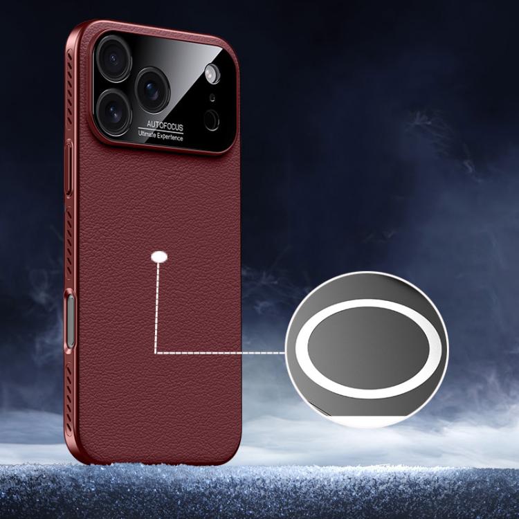 For iPhone 17 Pro Soft Armor MagSafe Cooling Plain Leather Hybrid PC Phone Case(Red)